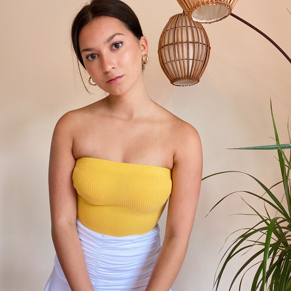 URBAN OUTFITTERS strapless bright yellow bodysuit